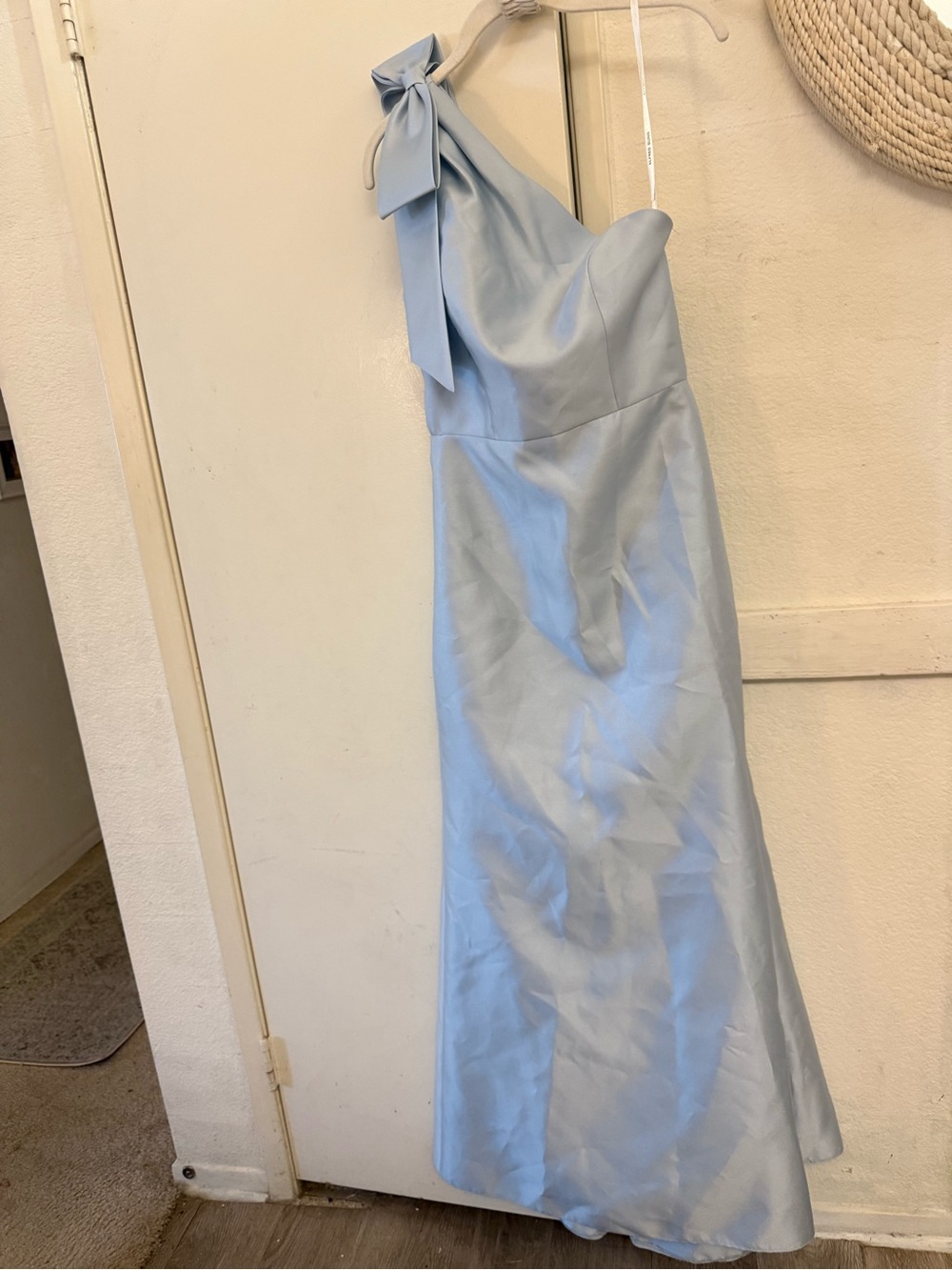 Alfred Sung One-Shoulder Light Blue Satin dress gown 6 R